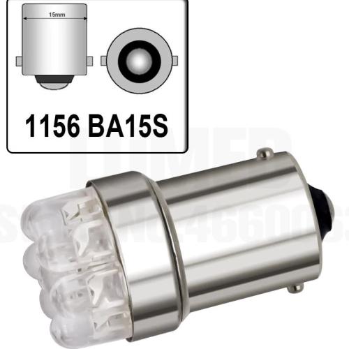 image of 1156 bulb. BA15S forward facing 9 LED